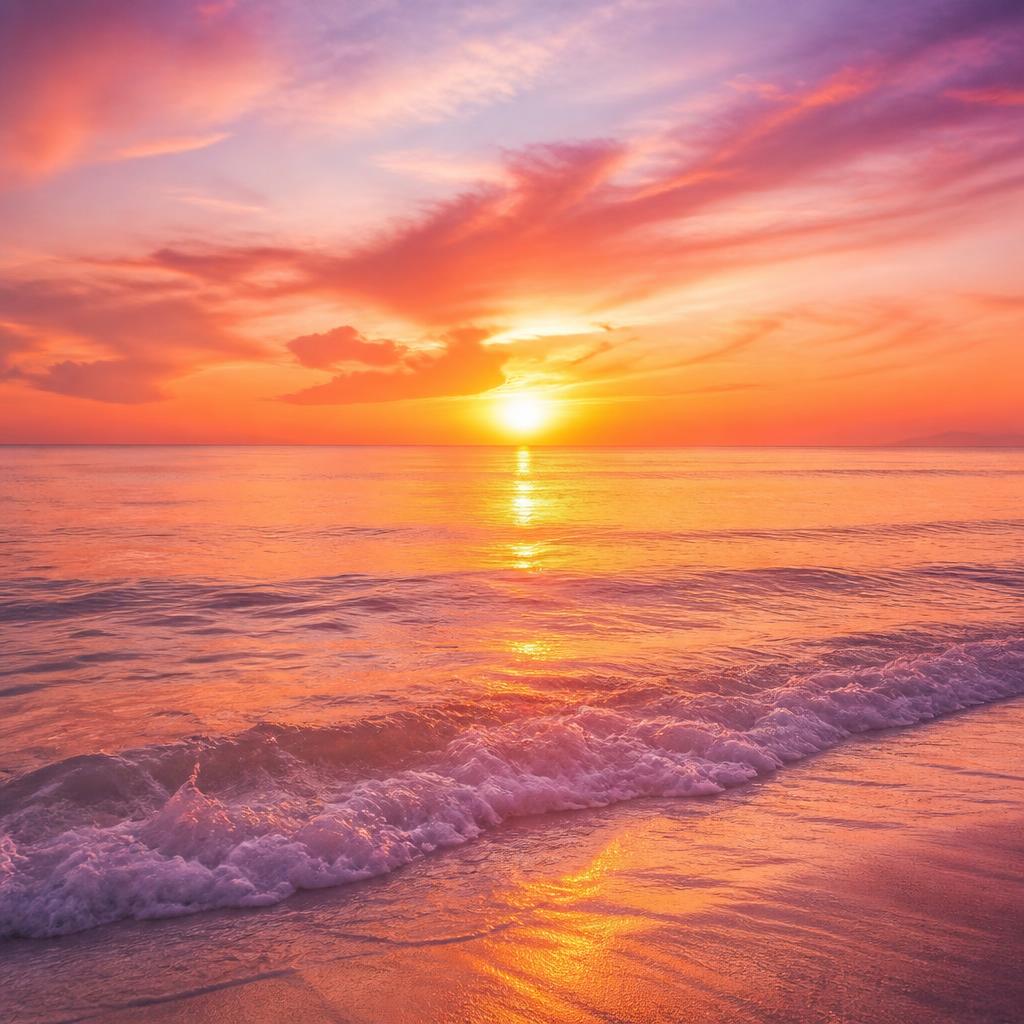 Olas pacíficas al atardecer con colores cálidos